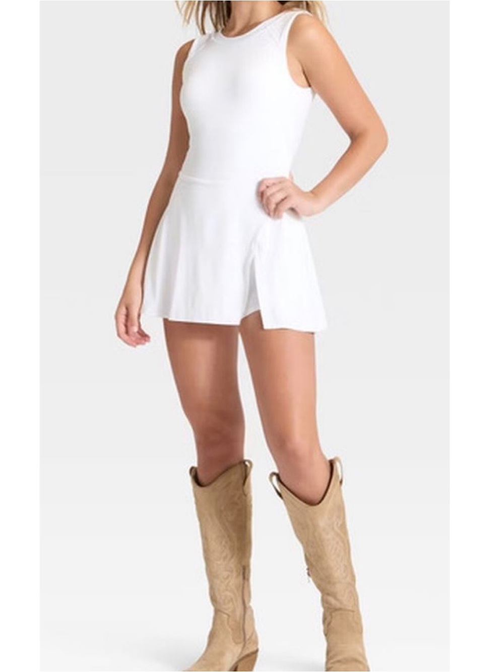 JoyLab Game Day High Neck Low Back Active Dress (White - XS)